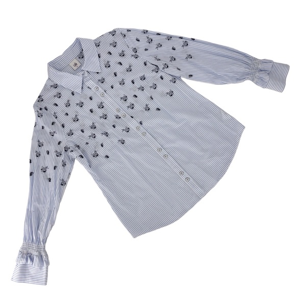 Cabi Whitney Shirt # 5368, Blue and White Striped and Floral Print, Medium - Picture 11 of 17